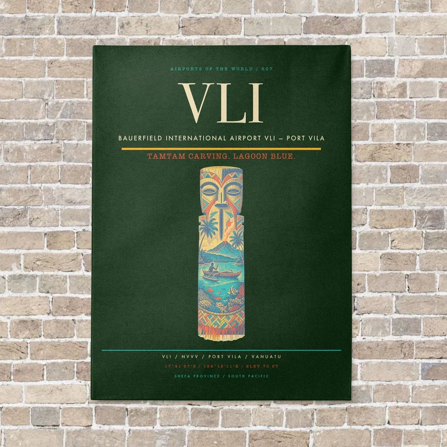 Bauerfield International Airport VLI — Port Vila vertical canvas print - no frame - dark green background