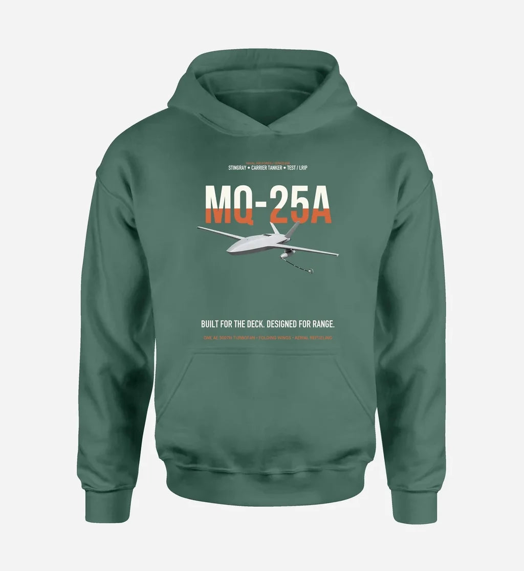 MQ-25A STINGRAY design on green double-side hoodie, single-side print