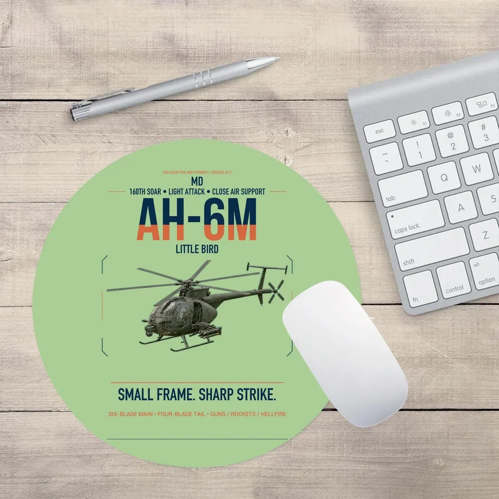 MD AH-6M Little Bird design on light green round mouse pad