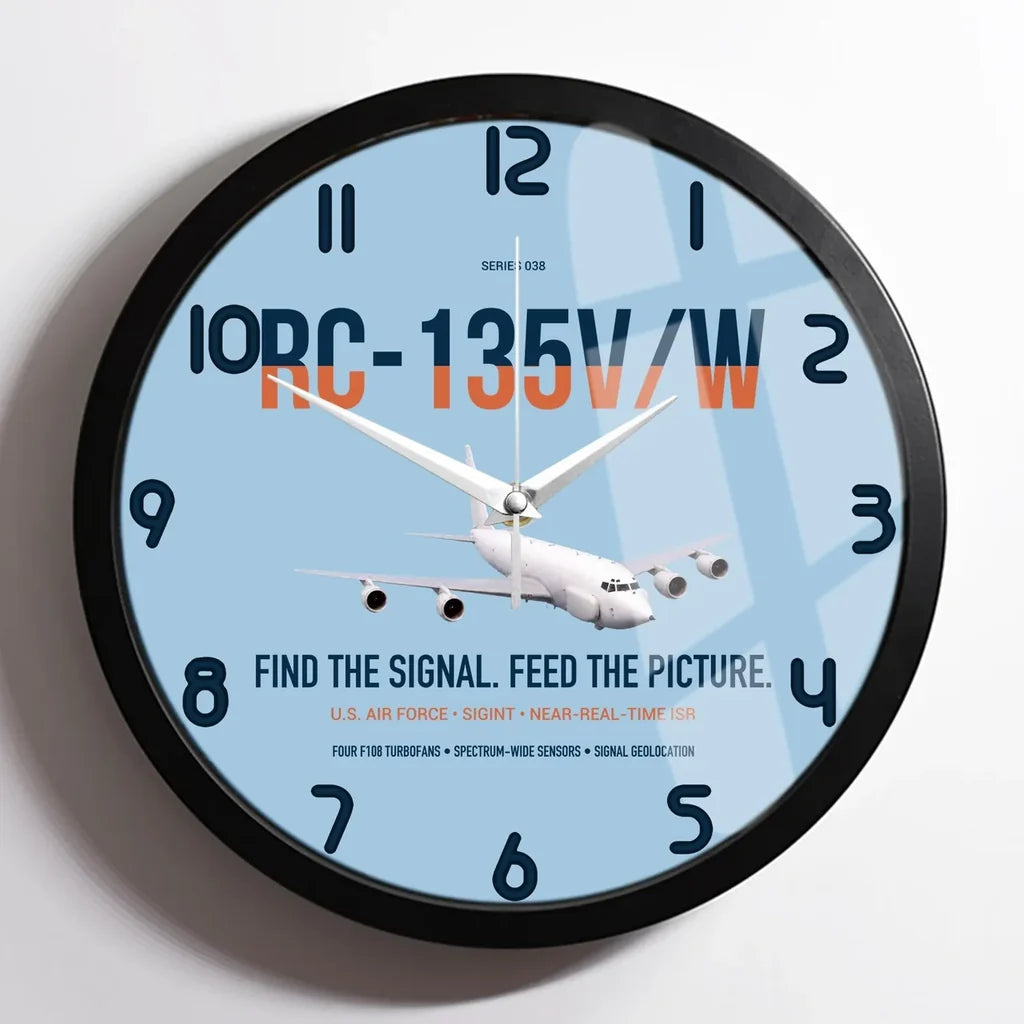 RC-135V W Rivet Joint design on light blue framed wall clock