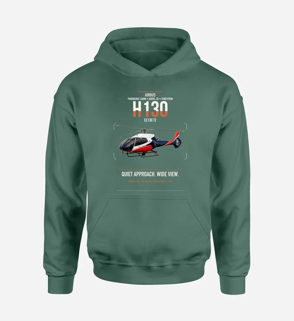 Airbus H130 design on green double-side hoodie, single-side print