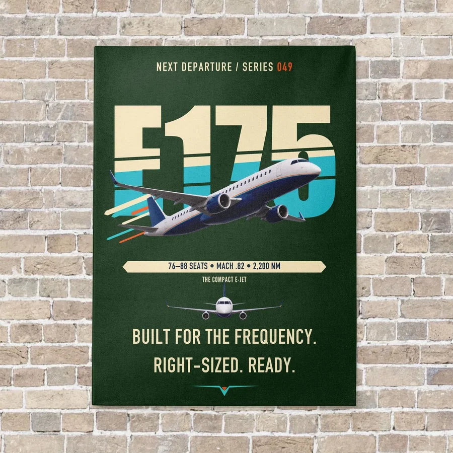 Embraer E175 vertical canvas print - no frame - dark green background