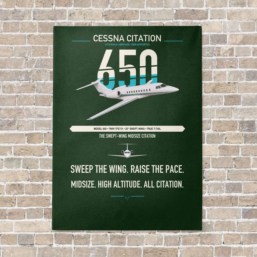Cessna Citation 650 - Citation III vertical canvas print - no frame - dark green background
