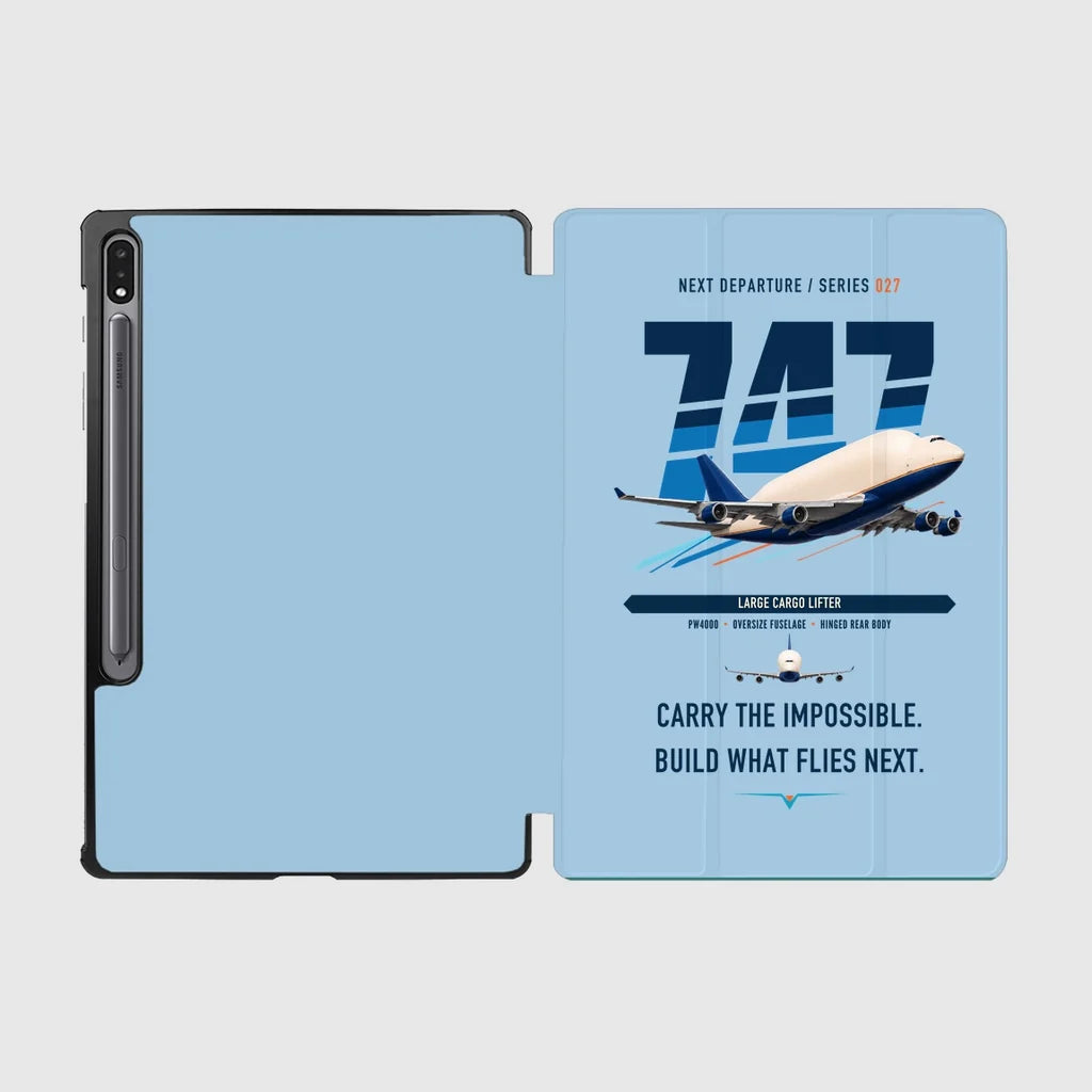 Boeing 747-400 Dreamlifter design on light blue samsung tablet tablet case