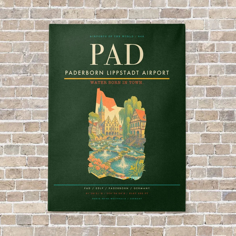 Paderborn Lippstadt Airport PAD vertical canvas print - no frame - dark green background