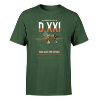 Thumbnail for Fokker D.XXI — Dutch LVA aircraft 221 design on dark green t-shirt, single-side print