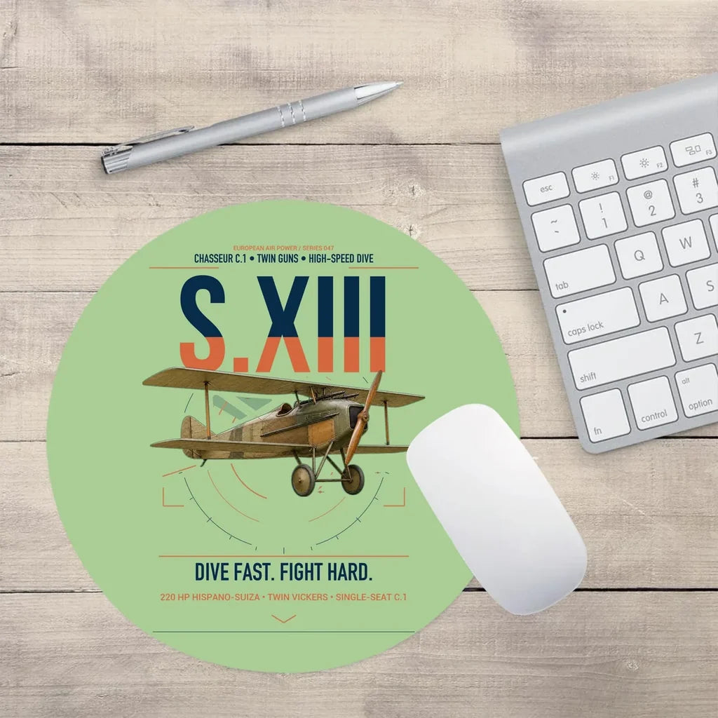 SPAD S.XIII C.1 design on light green round mouse pad