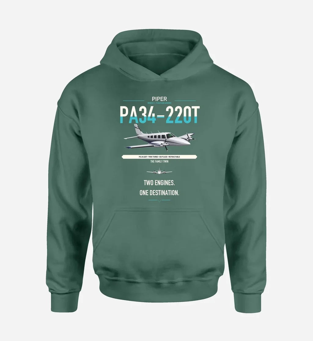 Piper PA-34-220T Seneca V design on green double-side hoodie, single-side print