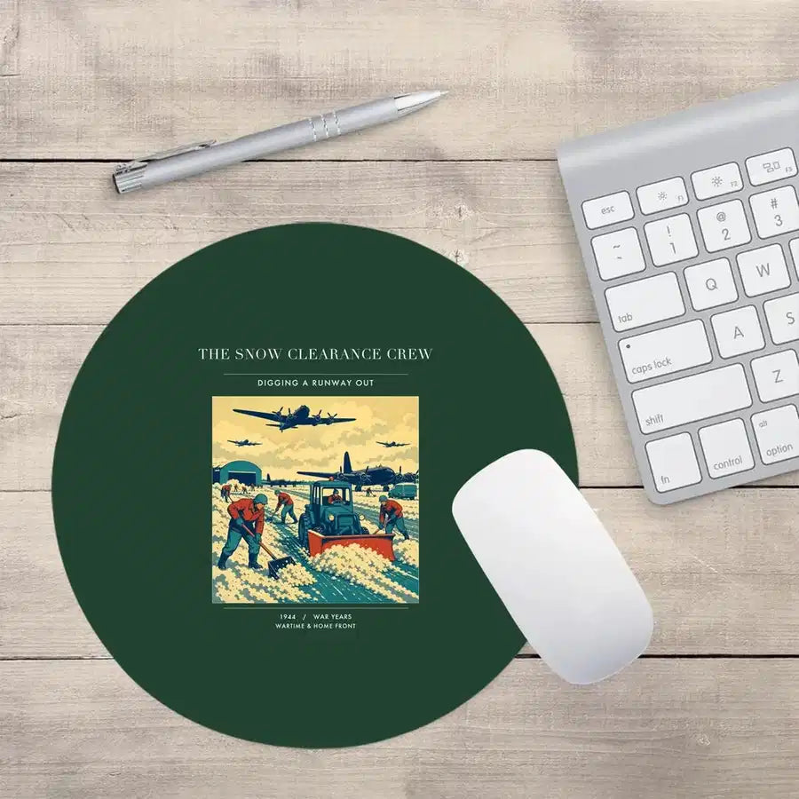 VINTAGE G4523 - The Snow Clearance Crew - Designed Mouse Pads design on darkgreen round