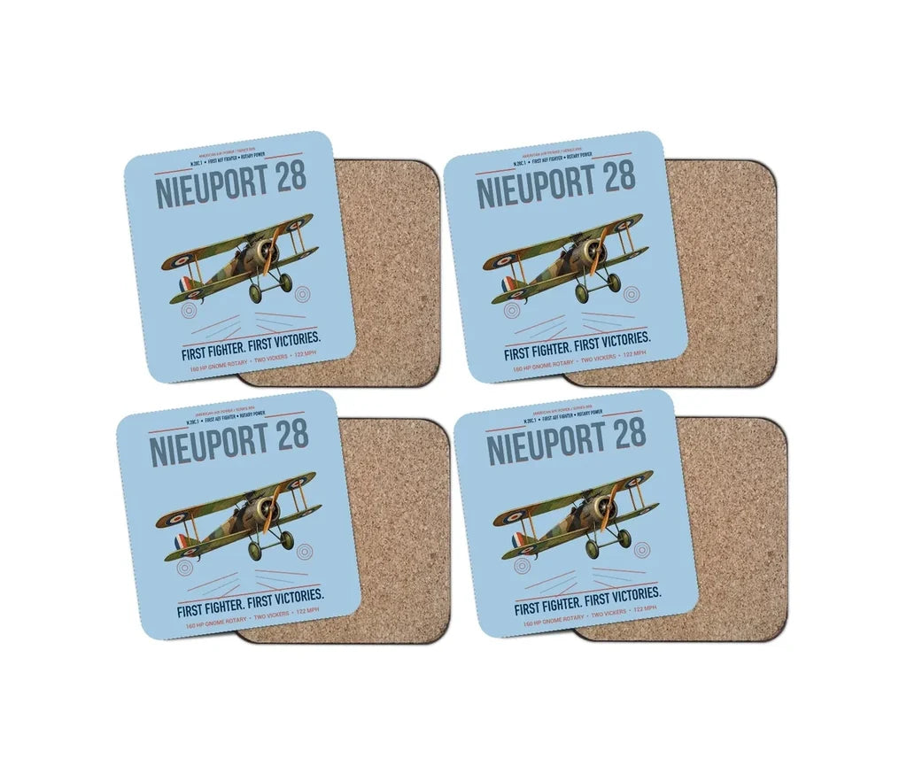Nieuport 28C.1 design on light blue 4 pieces set coaster