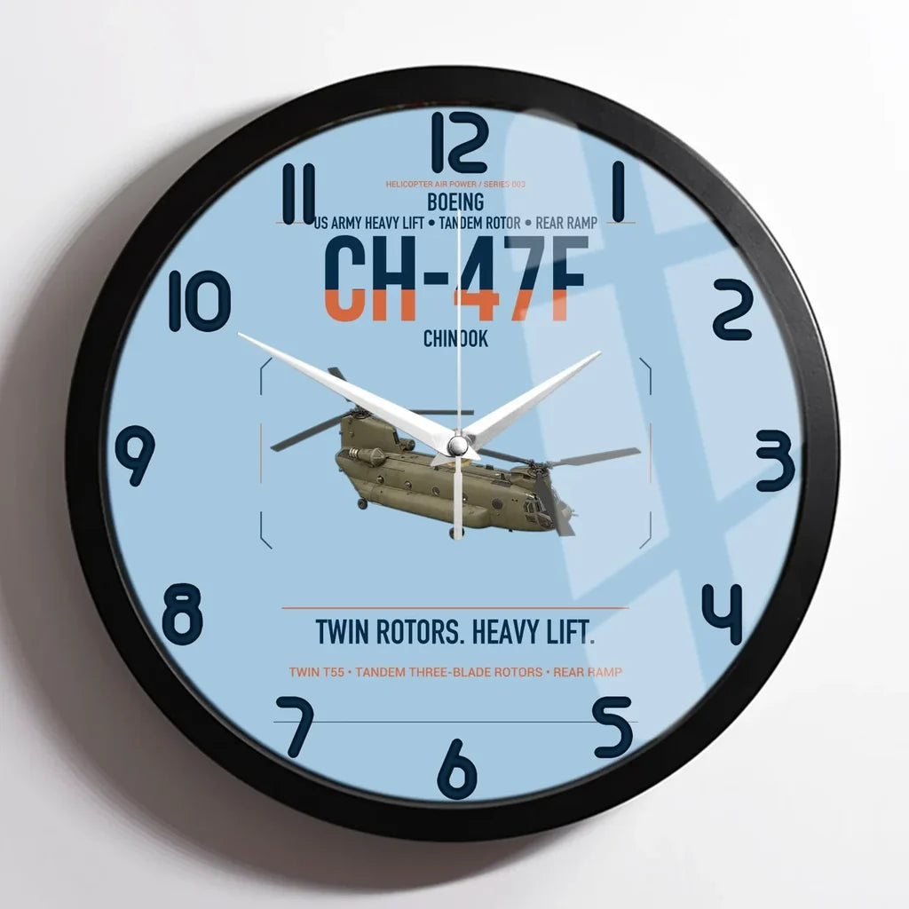Boeing CH-47F Chinook design on light blue framed wall clock