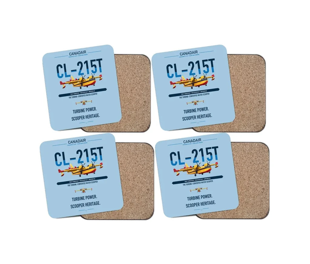 Canadair CL-215T design on light blue 4 pieces set coaster