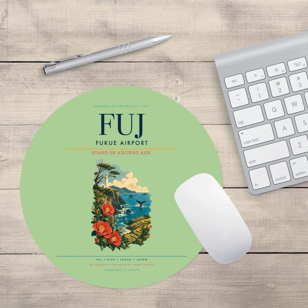 Fukue Airport (FUJ) design on light green round mouse pad