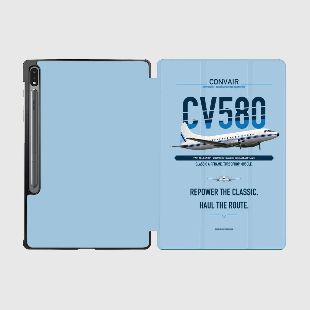 Convair 580 design on light blue samsung tablet tablet case