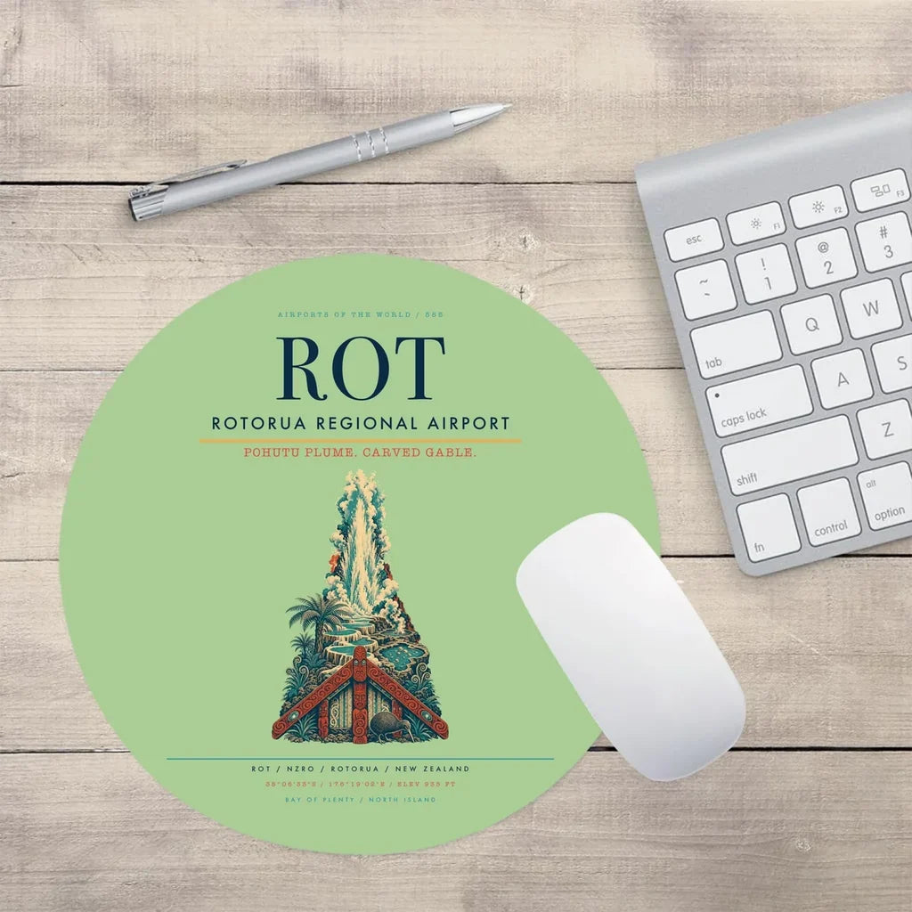 Rotorua Regional Airport (ROT) design on light green round mouse pad