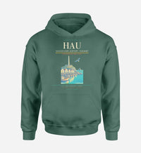 Thumbnail for Haugesund Airport, Karmøy (HAU) design on green hoodie single-side print