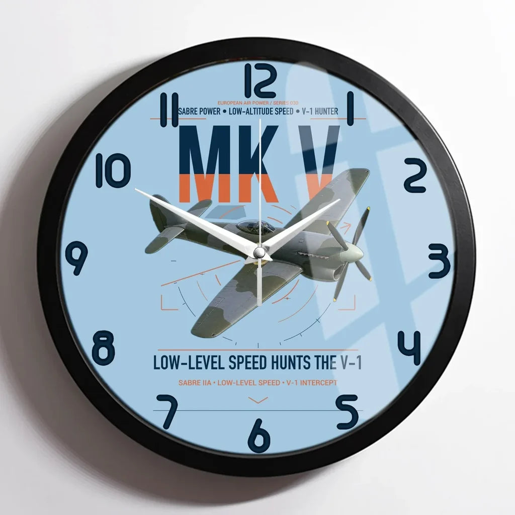 Hawker Tempest Mk V design on light blue framed wall clock