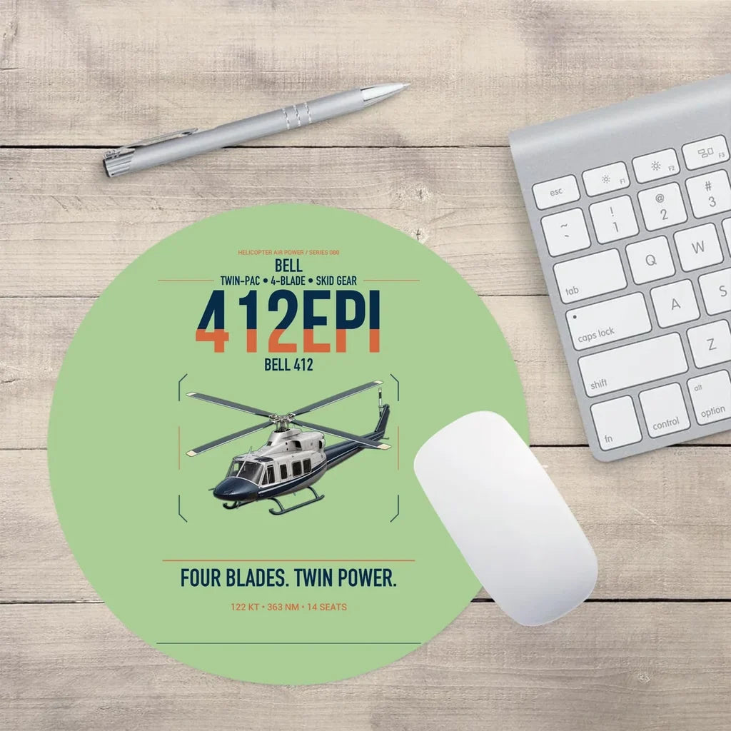 Bell 412EPI design on light green round mouse pad