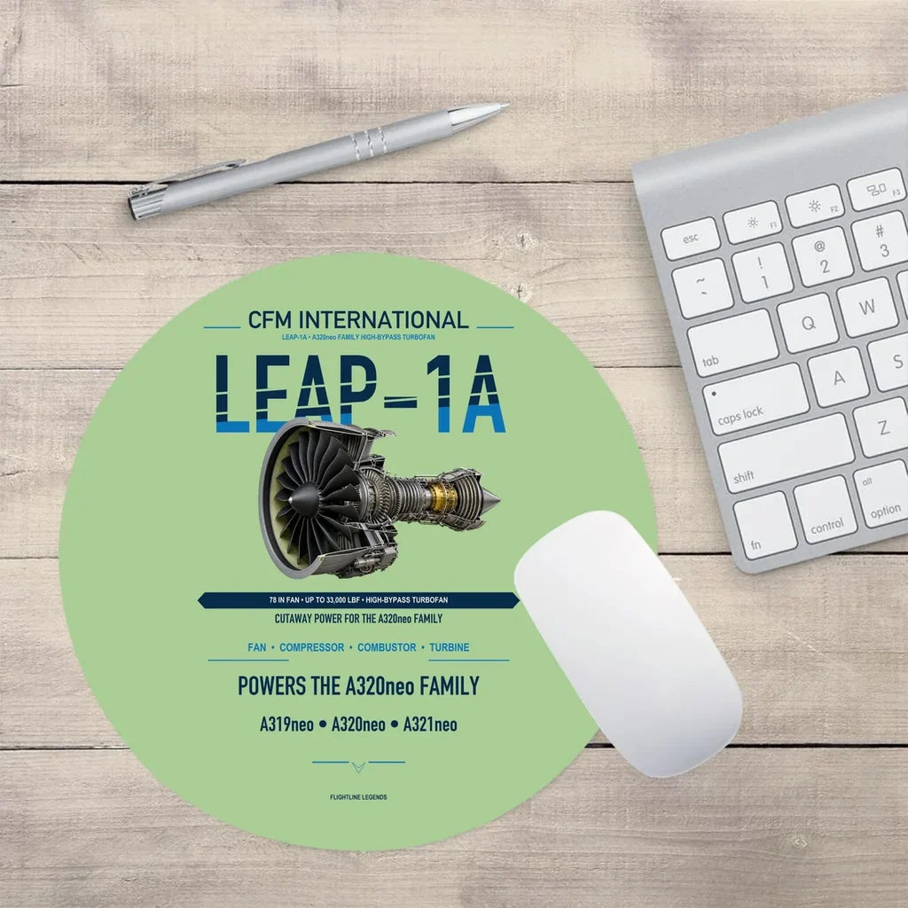 CFM LEAP-1A design on light green round mouse pad