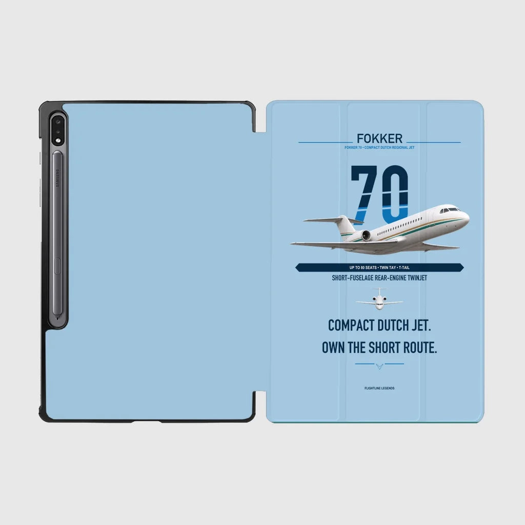 Fokker 70 design on light blue samsung tablet tablet case