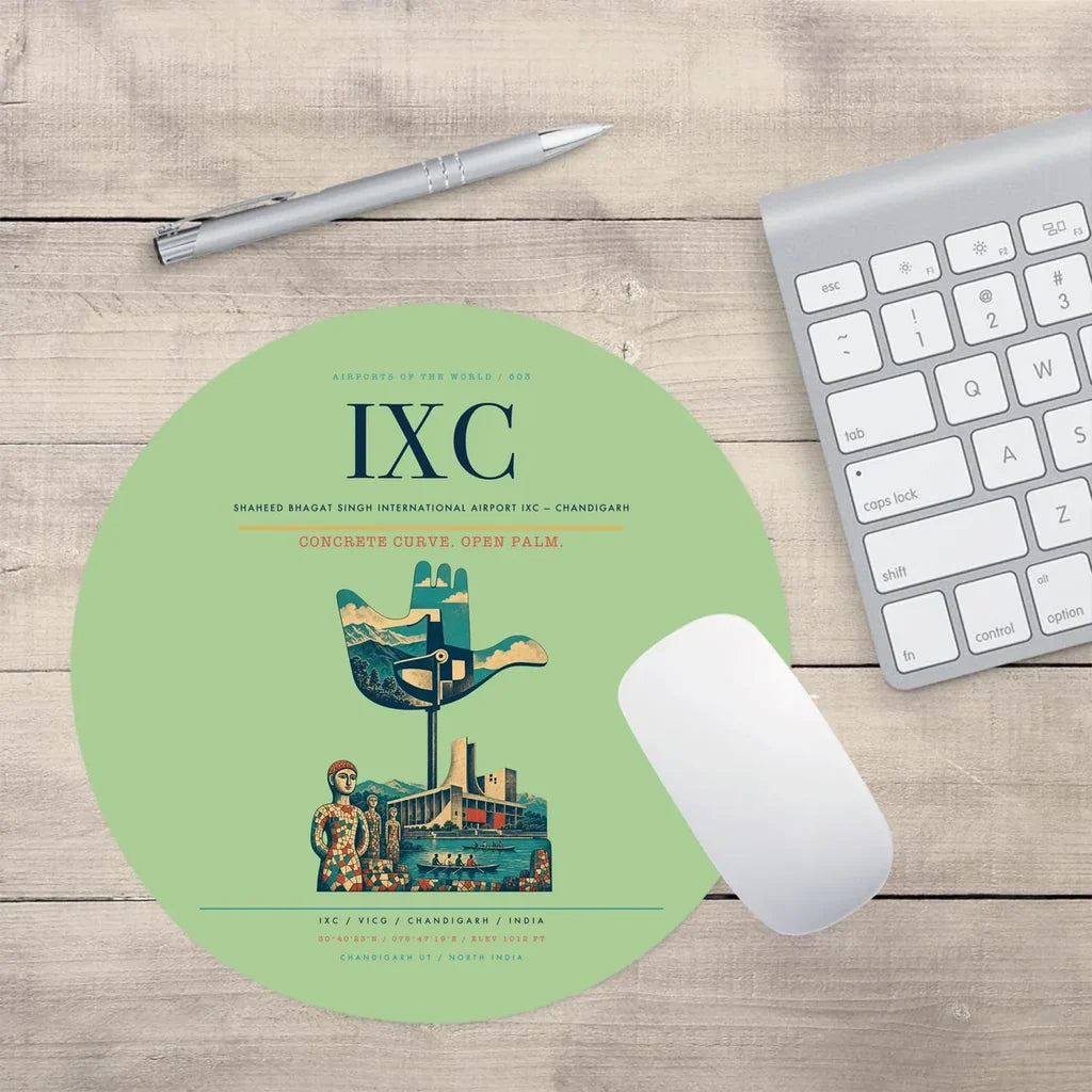 Shaheed Bhagat Singh International Airport (IXC) design on light green round mouse pad