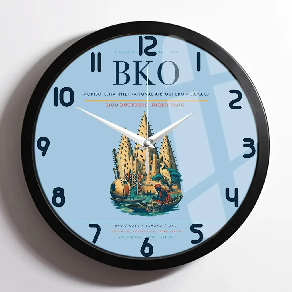 Modibo Keita International Airport (BKO) design on light blue framed wall clock