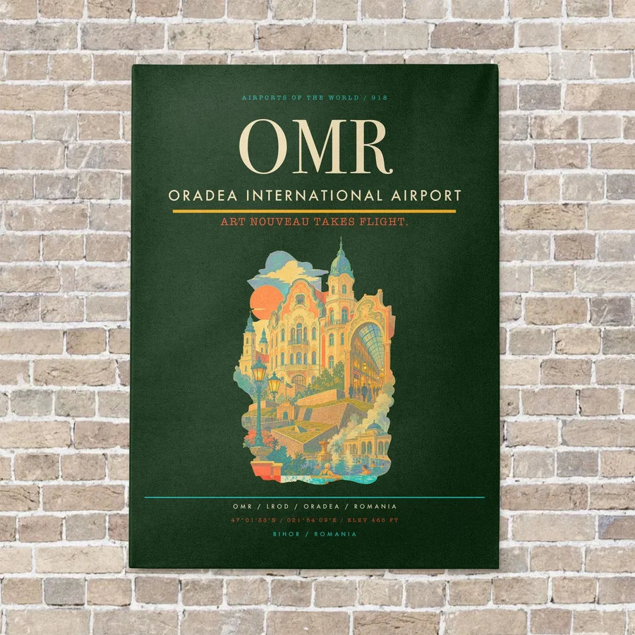Oradea International Airport OMR vertical canvas print - no frame - dark green background