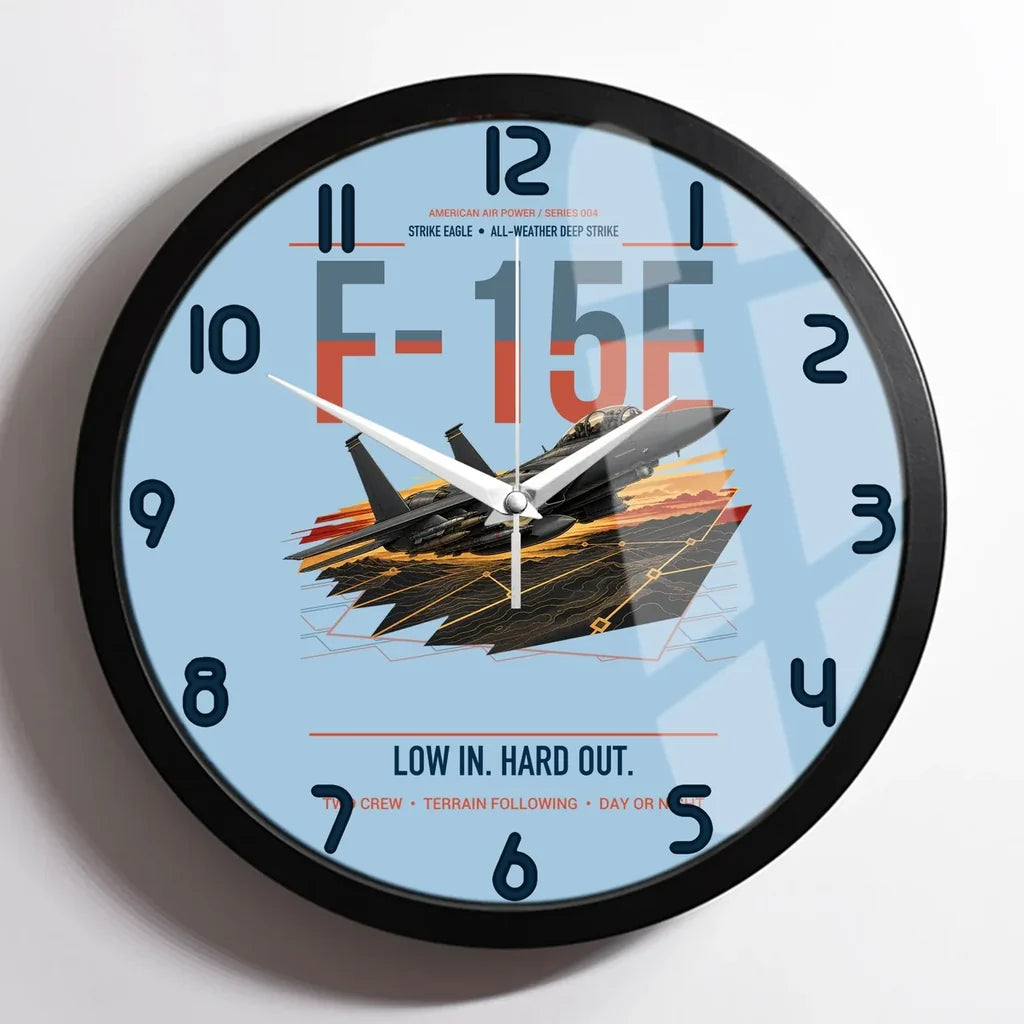 F-15E Strike Eagle design on light blue framed wall clock