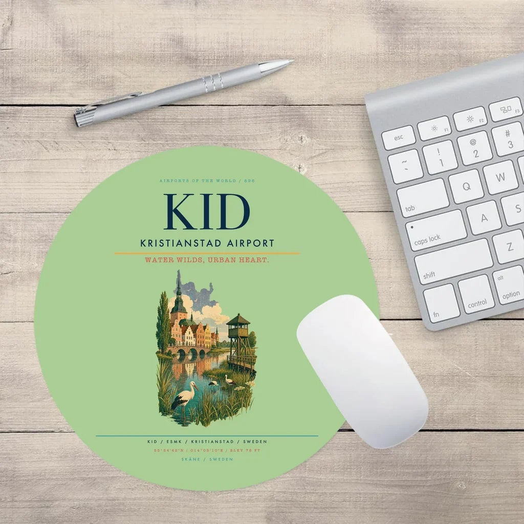 Kristianstad Airport (KID) design on light green round mouse pad