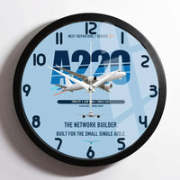 Thumbnail for Airbus A220-300 design on light blue framed wall clock