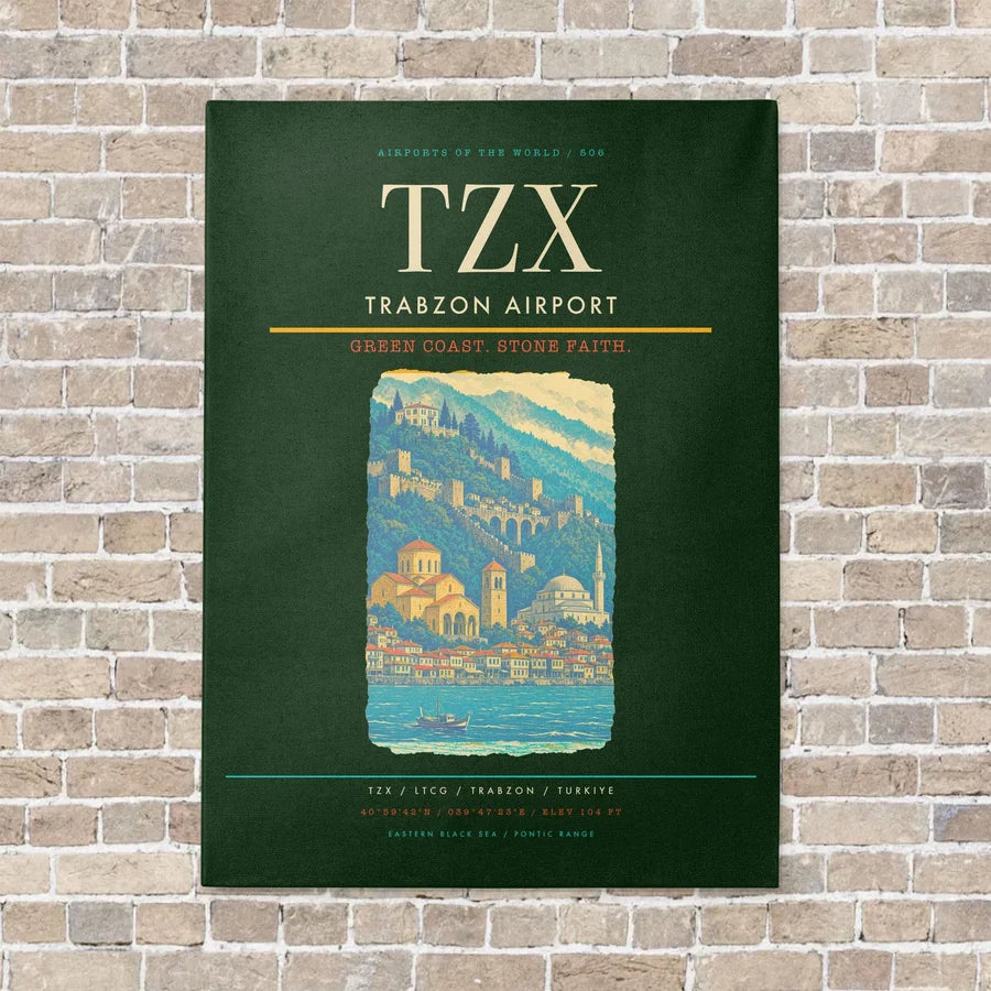 Trabzon Airport TZX vertical canvas print - no frame - dark green background