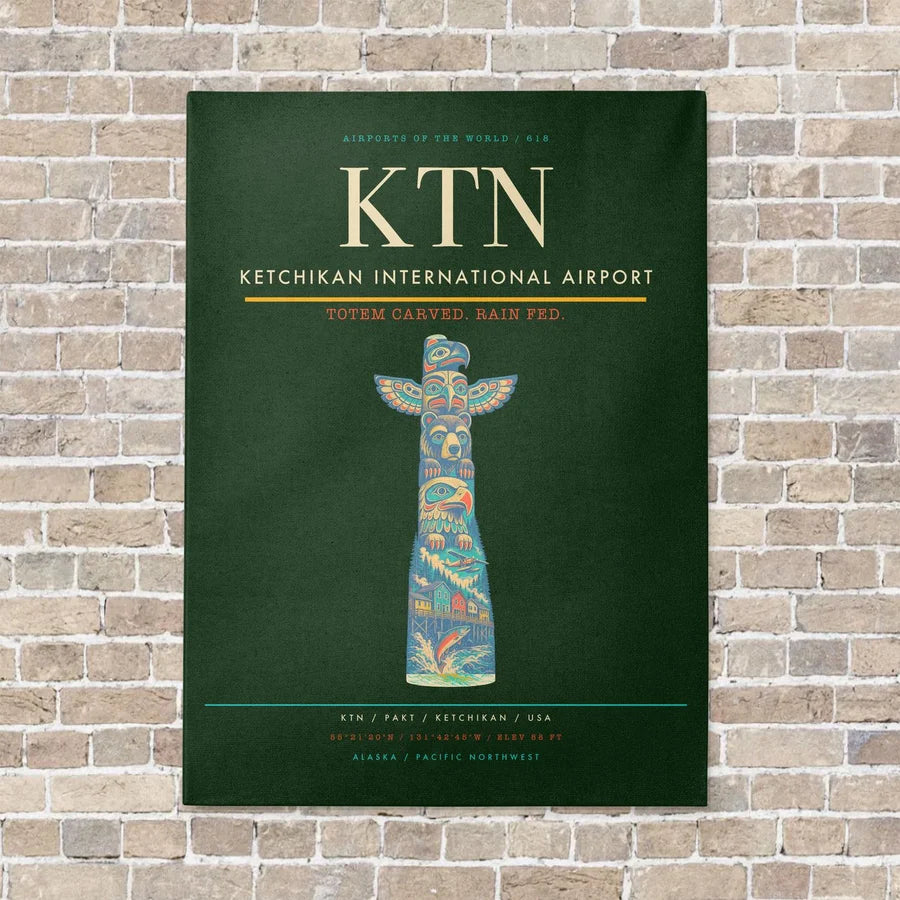 Ketchikan International Airport KTN vertical canvas print - no frame - dark green background