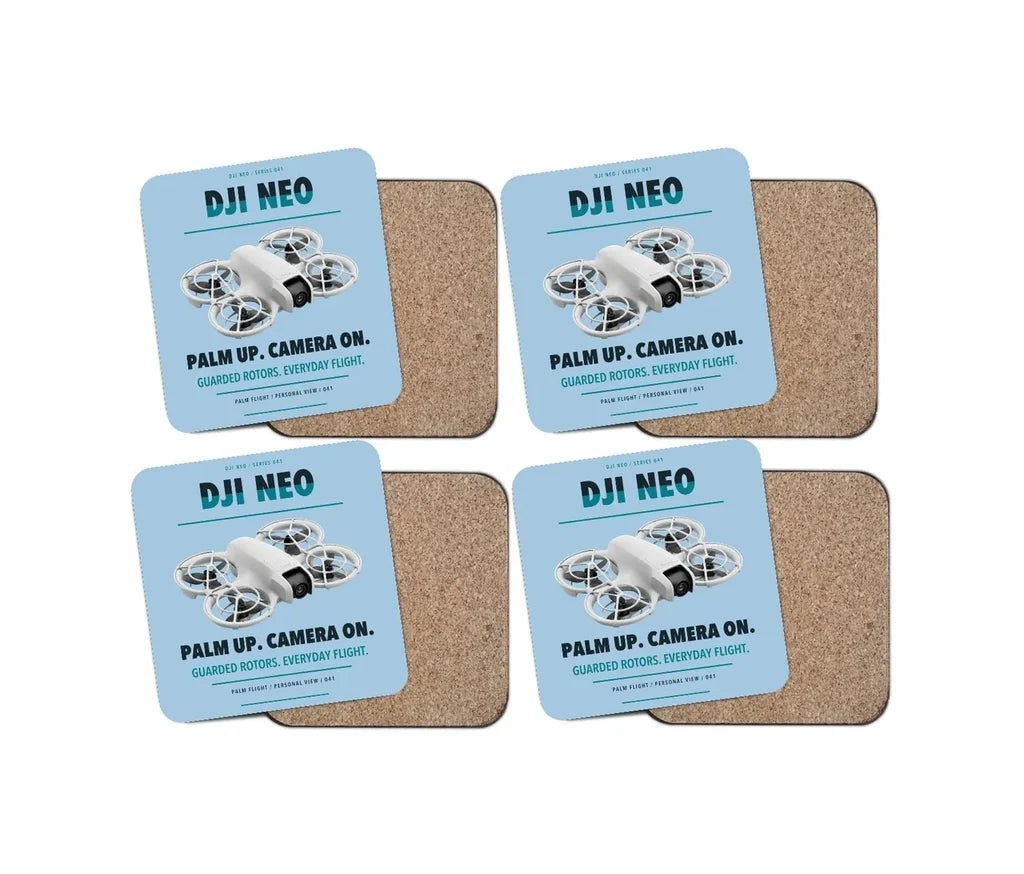DJI Neo design on light blue 4 pieces set coaster