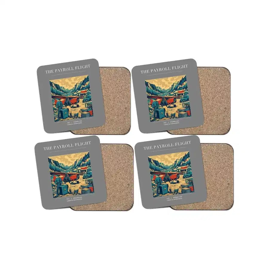 The Payroll Flight - Designed Coasters design on gray 4-pieces-set