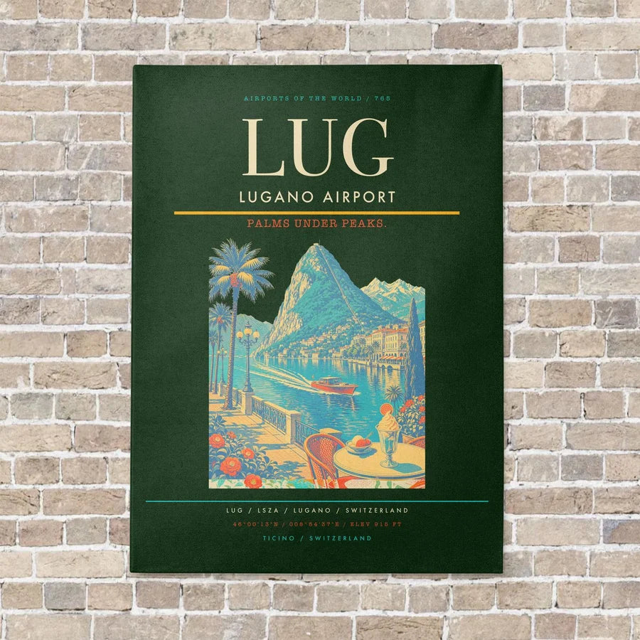 Lugano Airport LUG vertical canvas print - no frame - dark green background