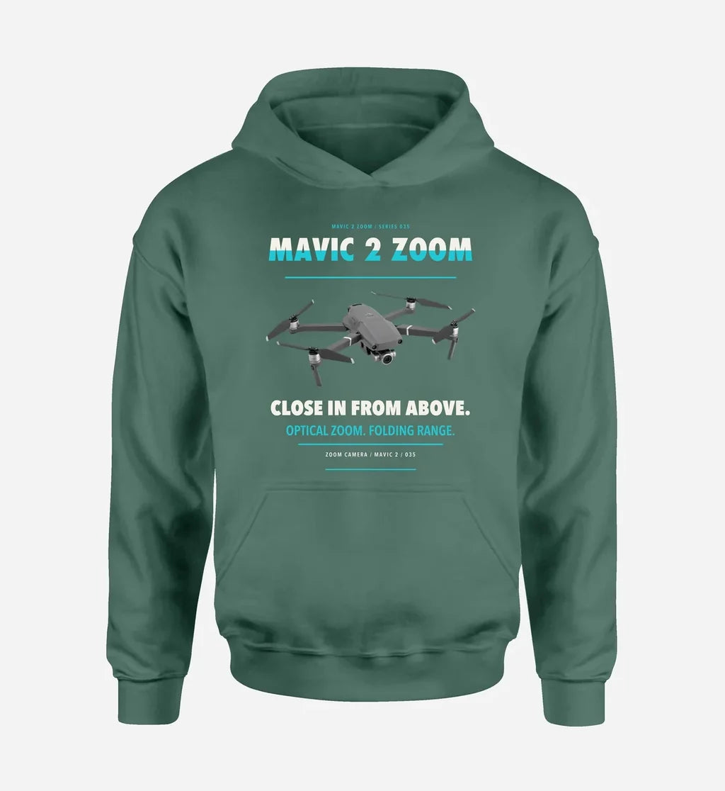 DJI Mavic 2 Zoom design on green hoodie single side