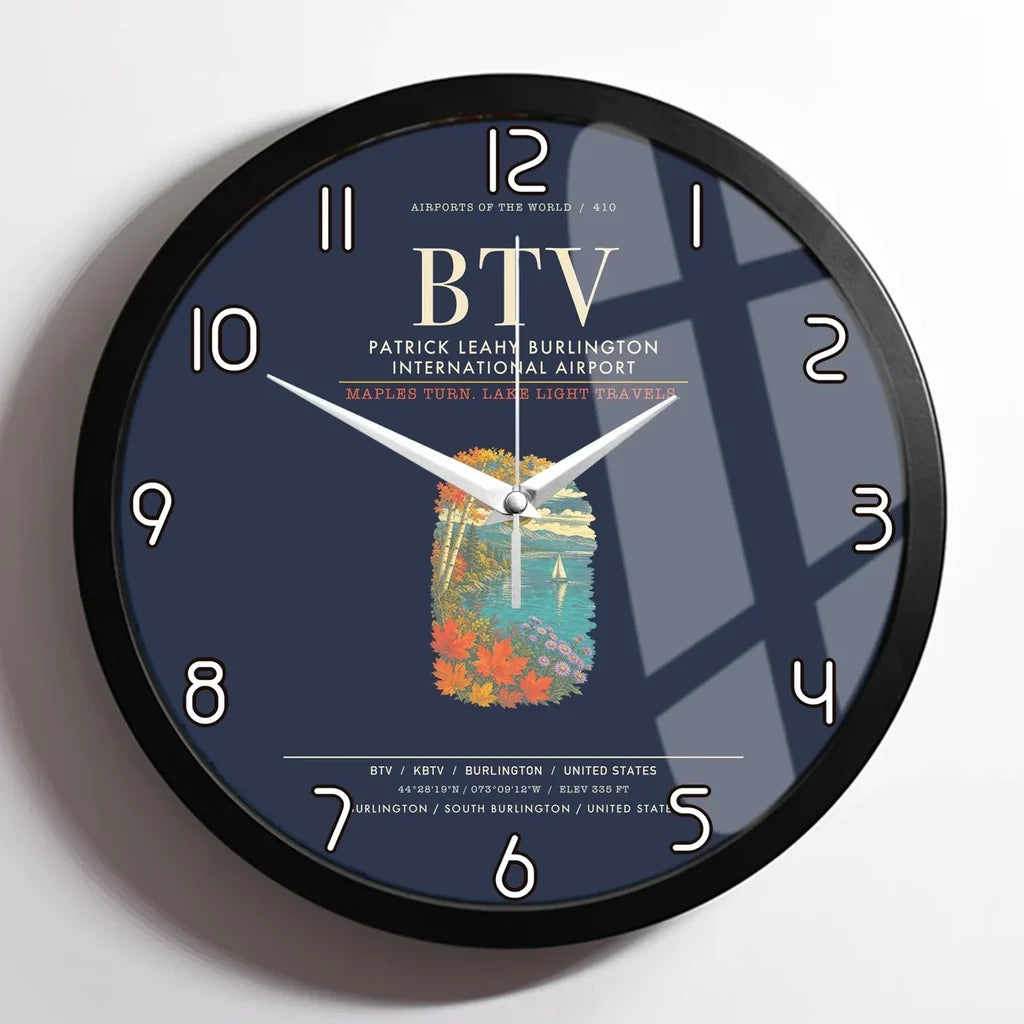 Patrick Leahy Burlington International Airport BTV Wall-Clock Framed - Navy Blue