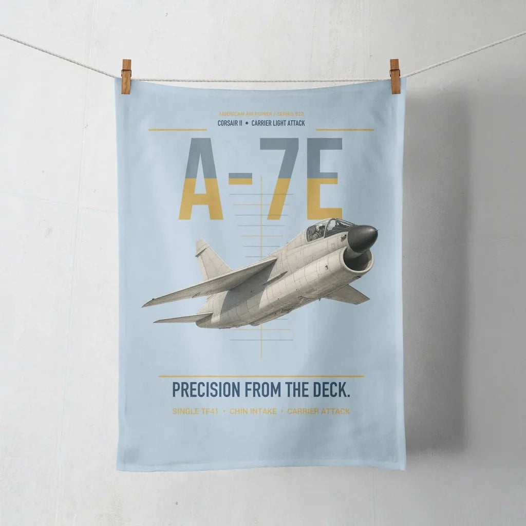 A-7E Corsair II design on light blue towel