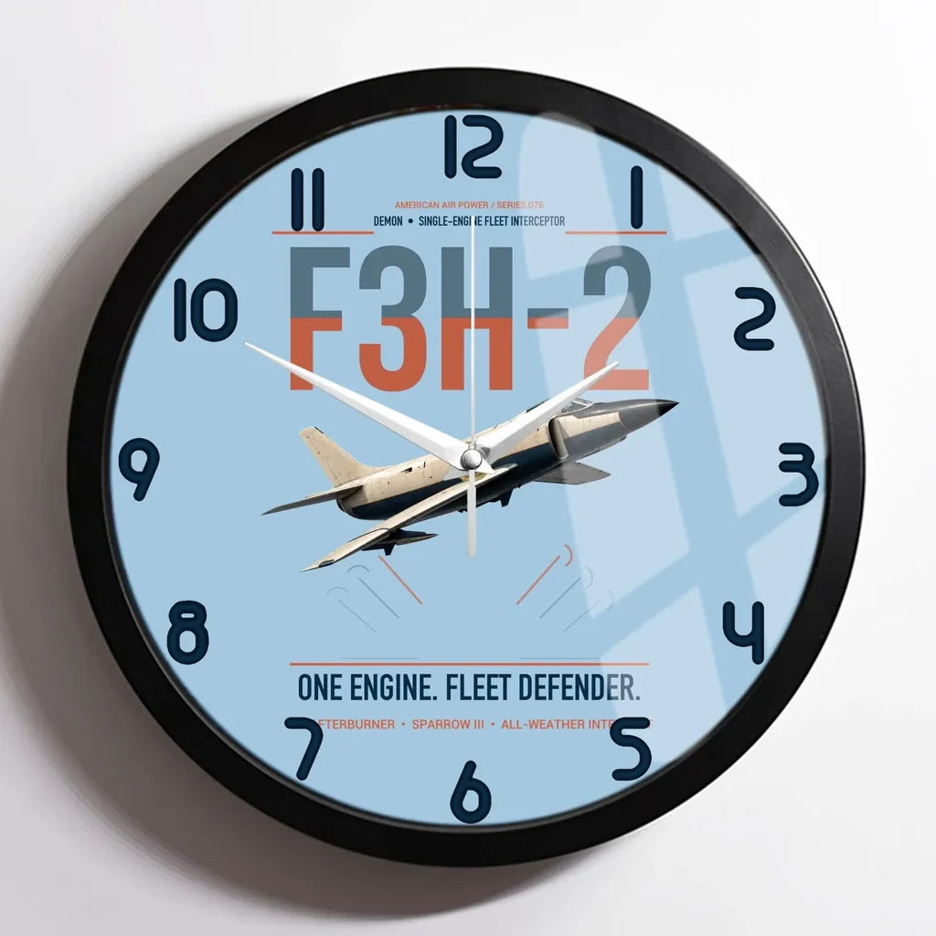 F3H-2 Demon design on light blue framed wall clock