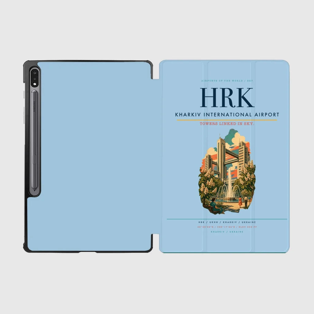 Kharkiv International Airport (HRK) design on light blue samsung tablet tablet case