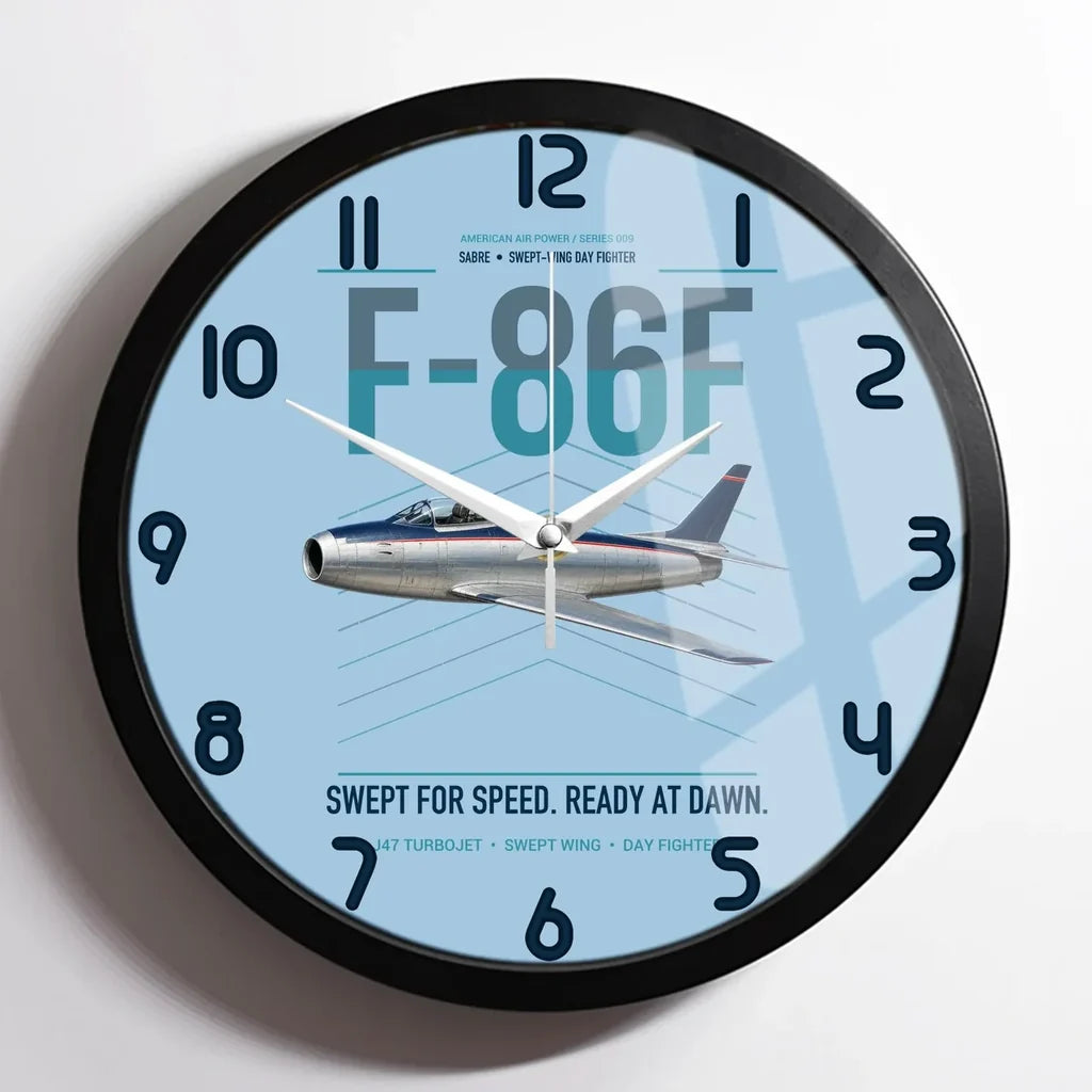 F-86F Sabre design on light blue framed wall clock