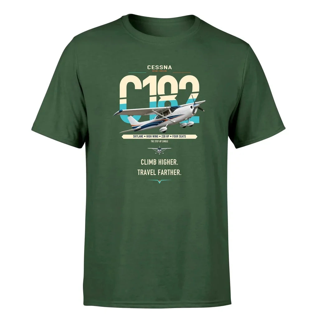 Cessna 182 Skylane design on dark green t-shirt, single-side print