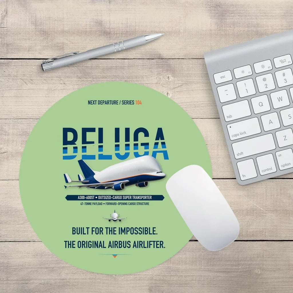 Airbus A300-600ST BelugaST design on light green round mouse pad