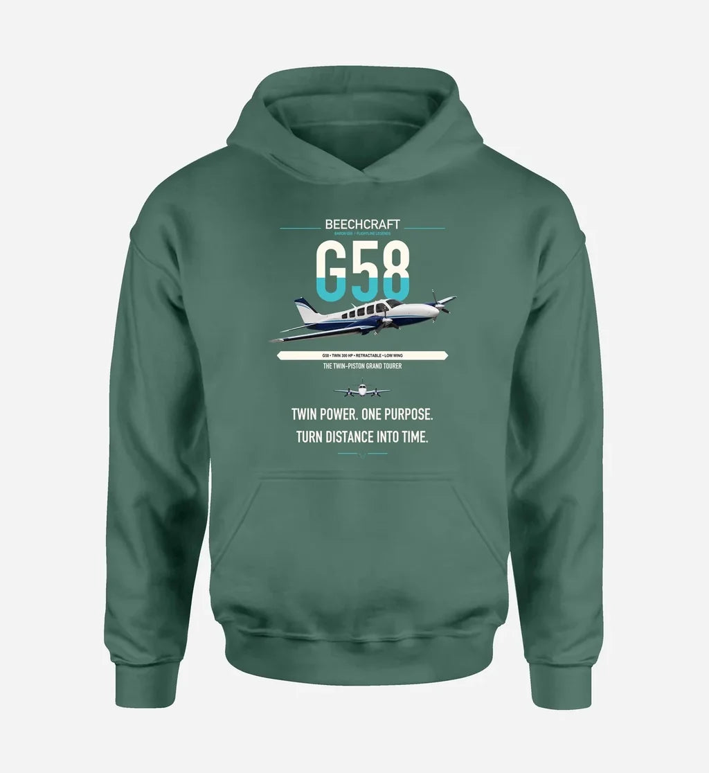 Beechcraft Baron G58 design on green double-side hoodie, single-side print