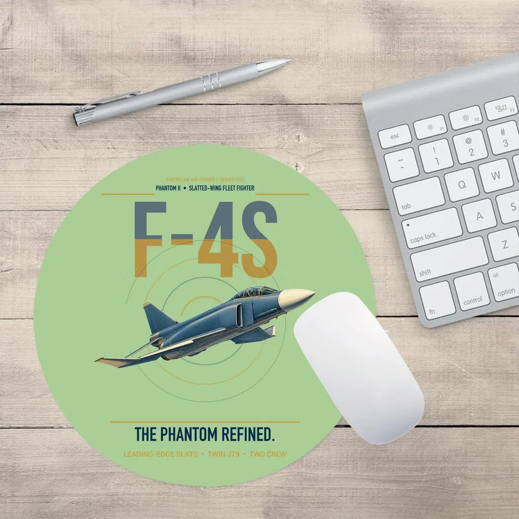 F-4S Phantom II design on light green round mouse pad