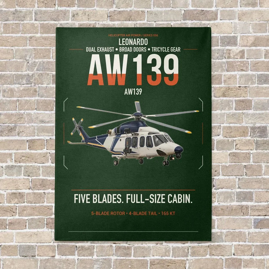Leonardo AW139 vertical canvas print - no frame - dark green background