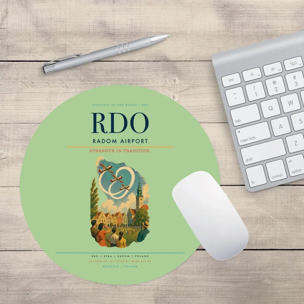 Radom Airport (RDO) design on light green round mouse pad