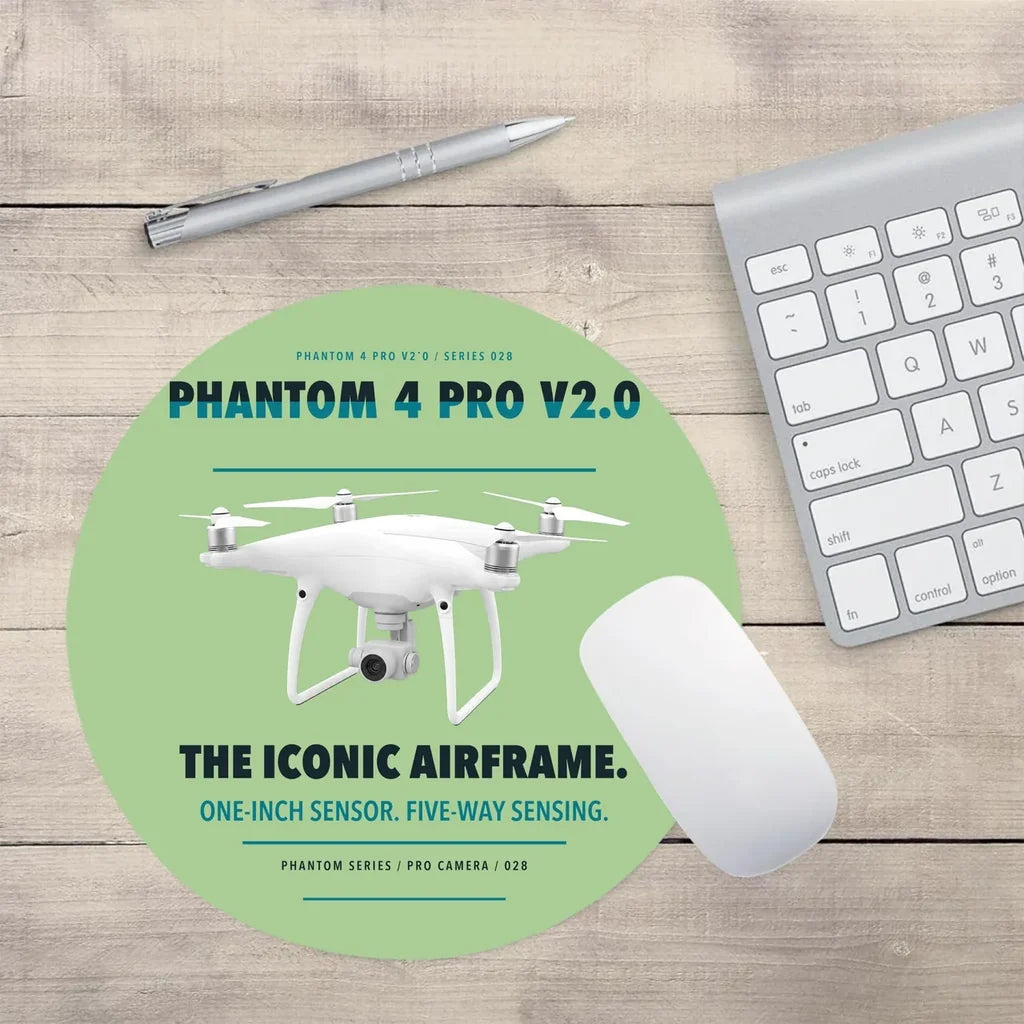 DJI Phantom 4 Pro V2.0 design on light green round mouse pad