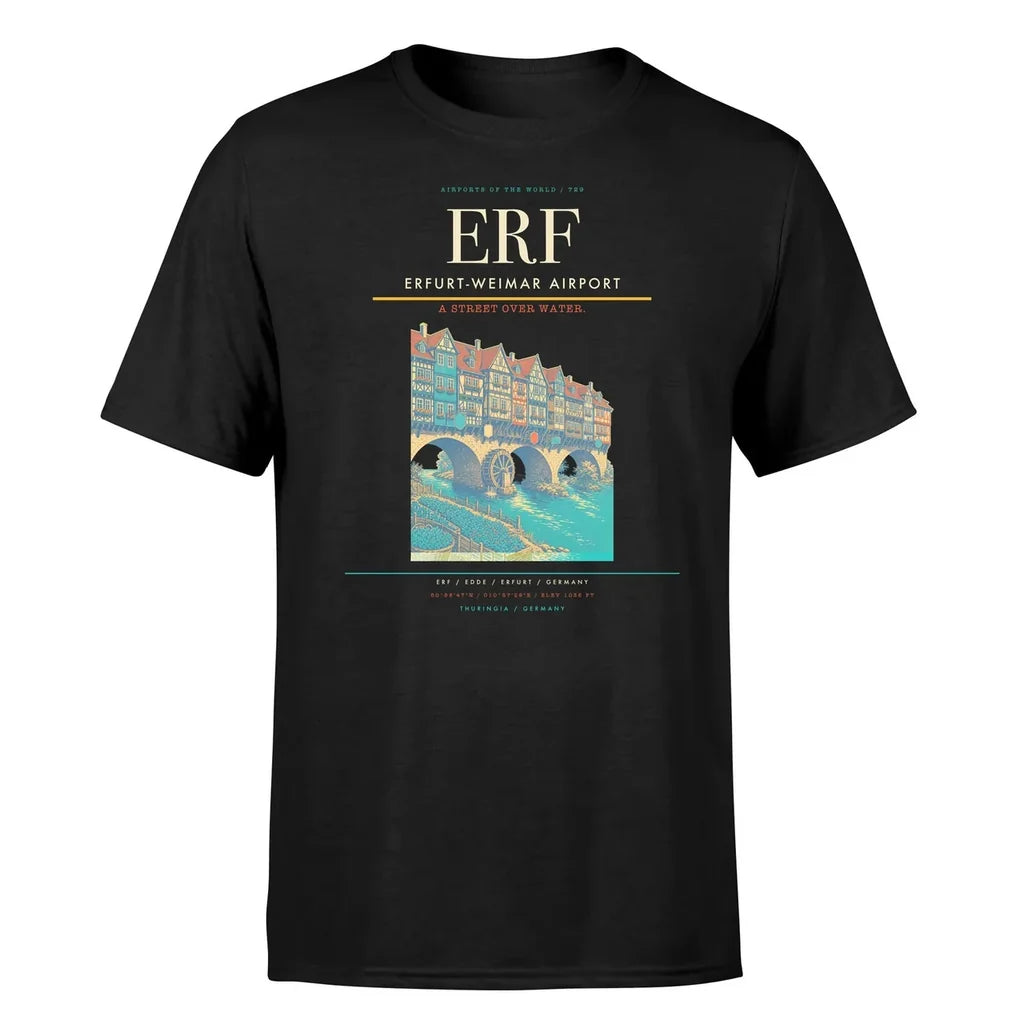 Erfurt-Weimar Airport (ERF) T-Shirt single-side front print in Black | erfurt-weimar-airport-erf-double-side-t-shirt