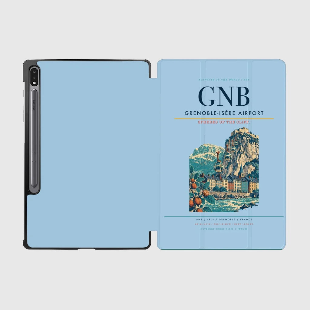 Grenoble-Isère Airport (GNB) design on light blue samsung tablet tablet case